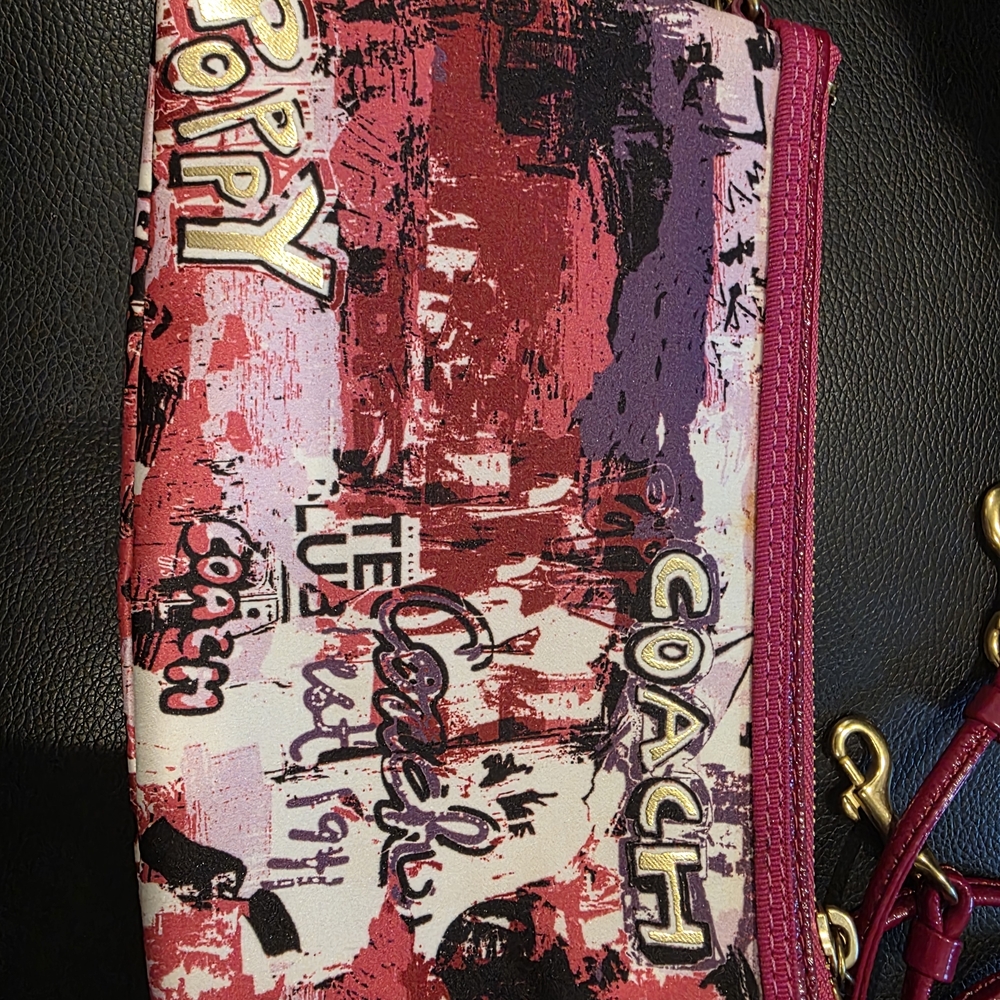Coach Pink Multi Color Graphic Clutch with Gold Accents - Like New - Picture 3 of 6